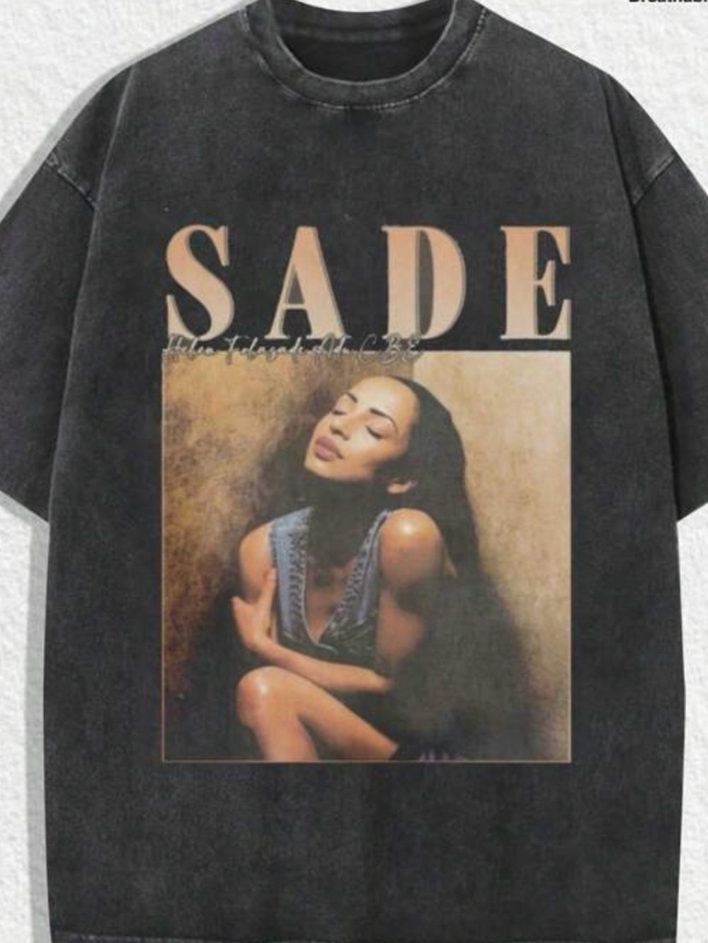 Graphic 'SADE' Vintage-Style Black Tee